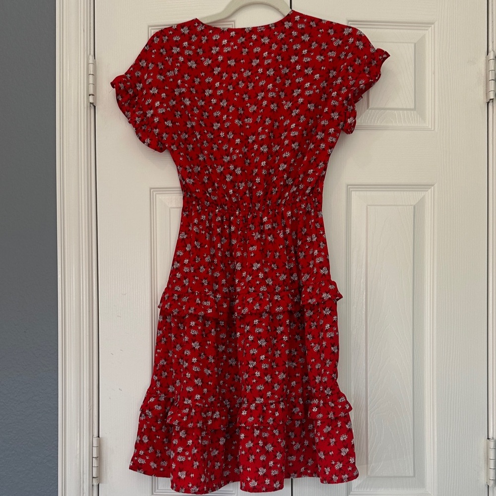 Vibrant Red Floral Mini Dress - Picture 7 of 8